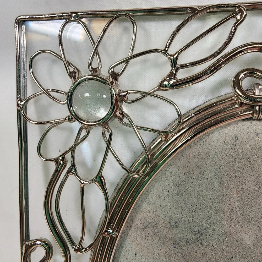 Ornate Metal Wire Picture Frame Silver Tone Floral Design Rectangle & Oval Shape